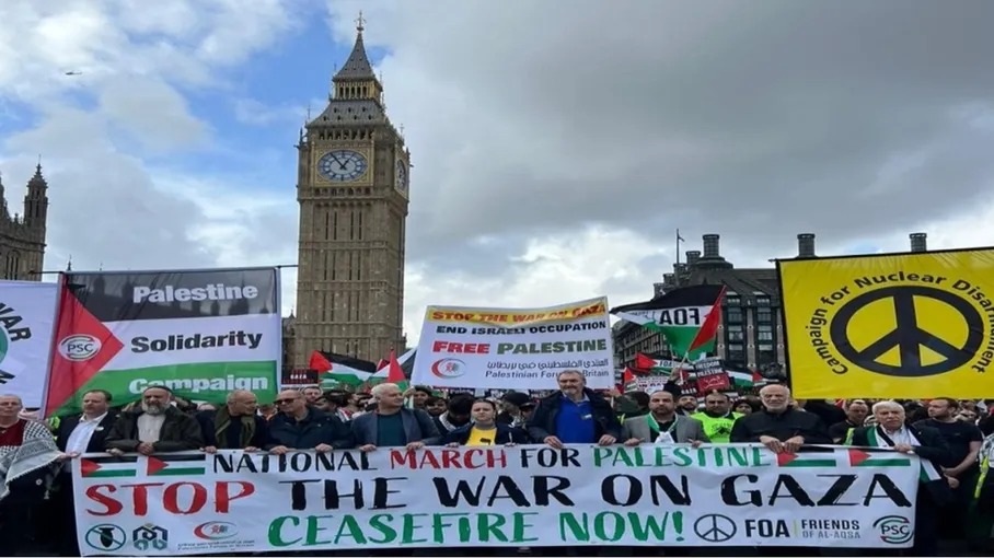 لندن.. تجدد المظاهرات دعمًا لفلسطين والمطالبة بوقف دائم للعدوان الإسرائيلي