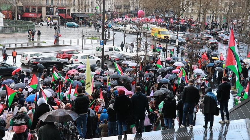 A march in Paris condemning racism and demanding a halt to aggression and genocide in Gaza.